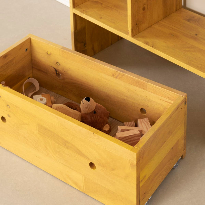 Bibliothèque maison en bois massif avec bac de rangement Sweedi - Jaune