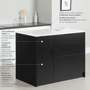 Îlot de cuisine avec rangement ouvert Olio - Noir mat et Faux marbre blanc