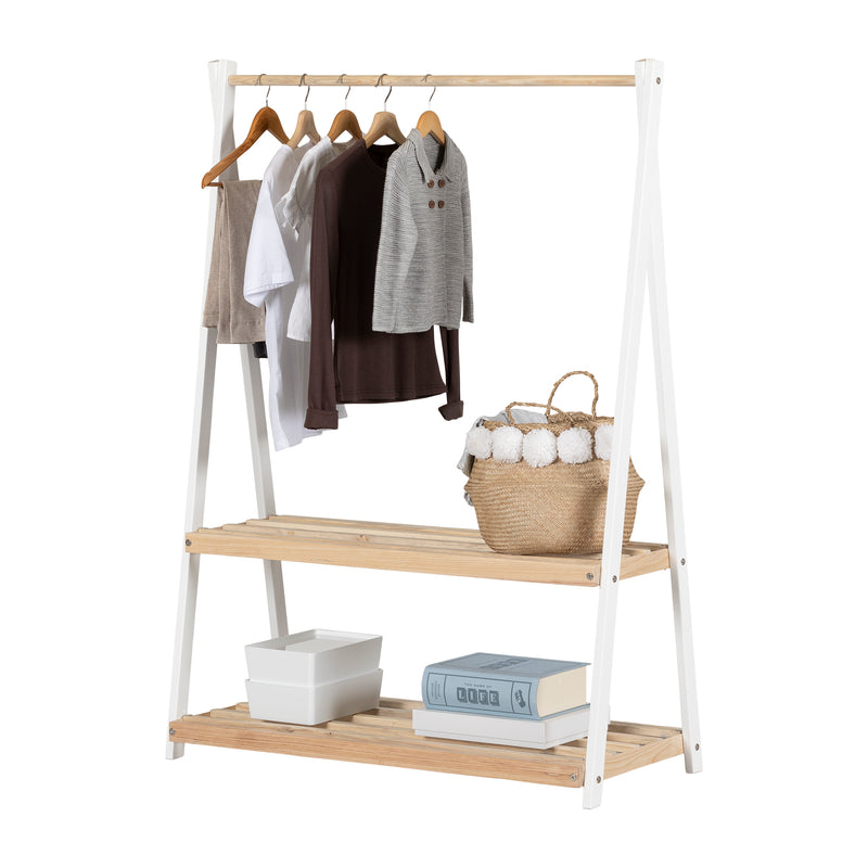 Garde-robe avec étagères de rangement Sweedi-Blanc et Naturel