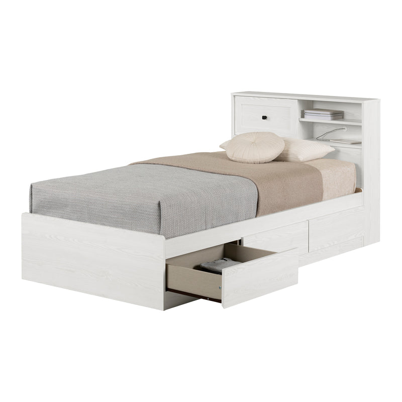 Ensemble lit matelot 3 tiroirs et tête de lit bibliothèque simple 39" Hazen - Pin blanc