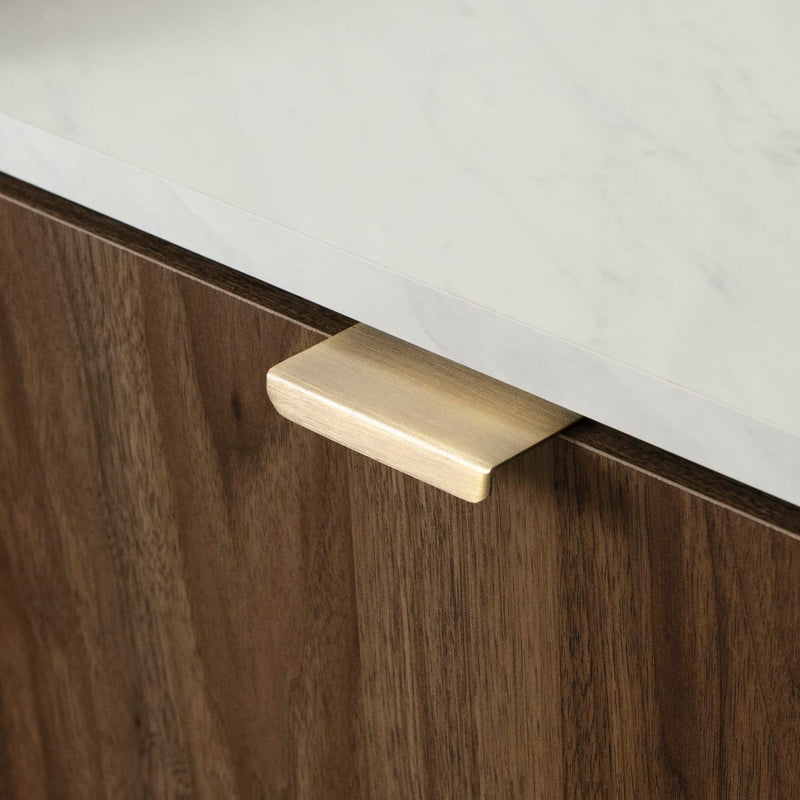 Meuble TV avec portes et tiroir 75" Hype - Noyer naturel et faux marbre carrara