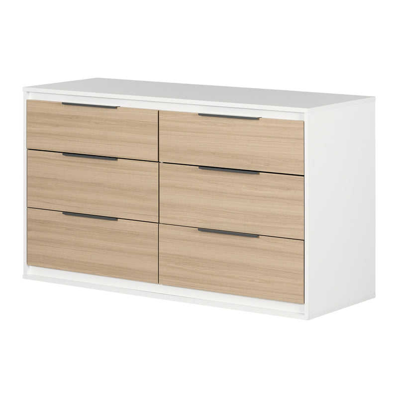 Bureau double 6 tiroirs Hourra - Orme naturel et Blanc