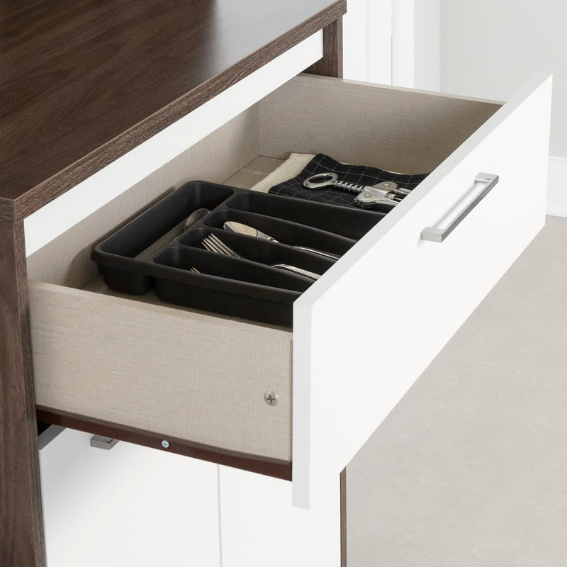 Garde-manger avec espace pour micro-ondes Myro - Noyer naturel et Blanc