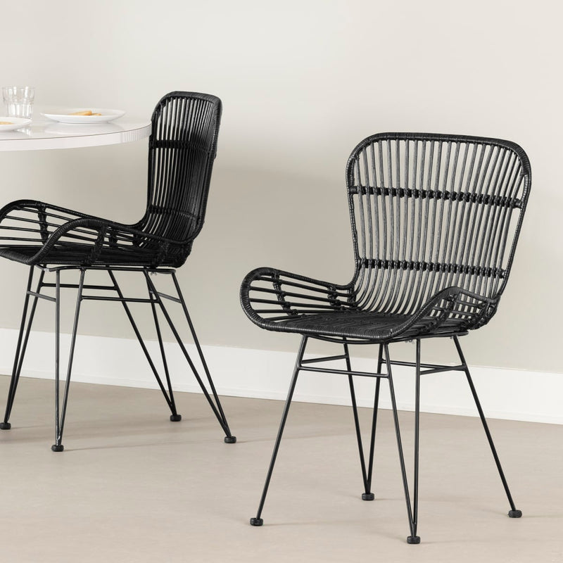 Lot de 2 chaises en rotin avec accoudoirs Balka - Rotin noir et noir