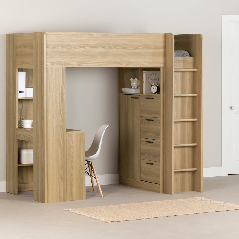 Lit mezzanine avec bureau simple 39" Logik - Frêne naturel