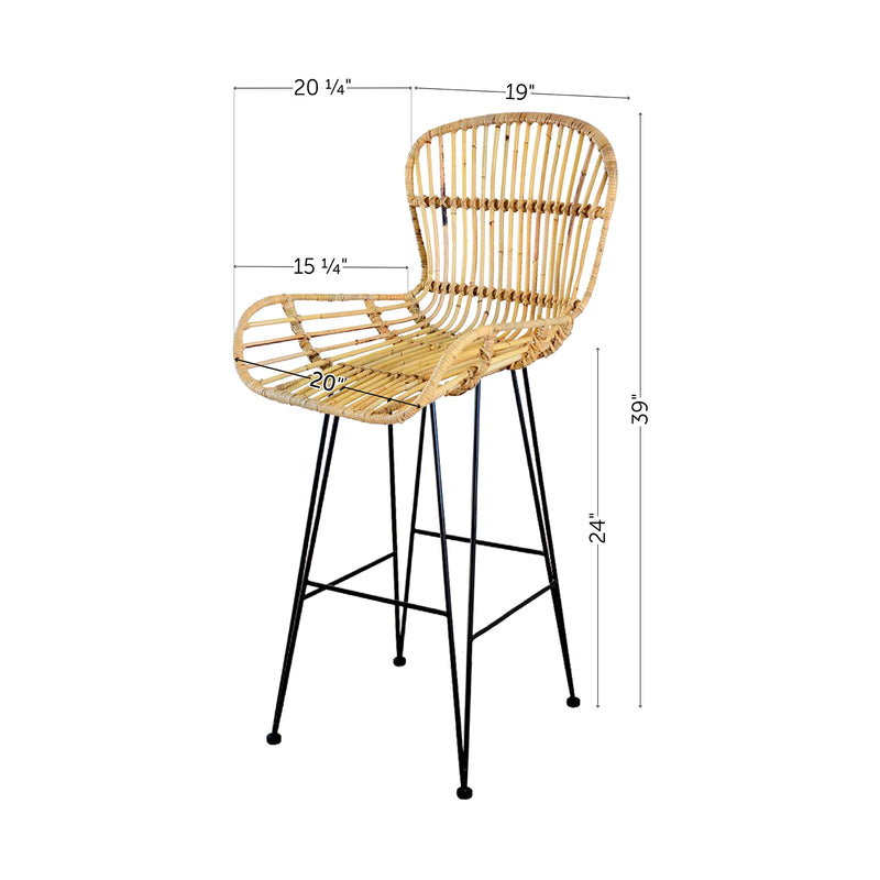 Lot de 2 tabourets en rotin avec accoudoirs Balka - Rotin noir et noir