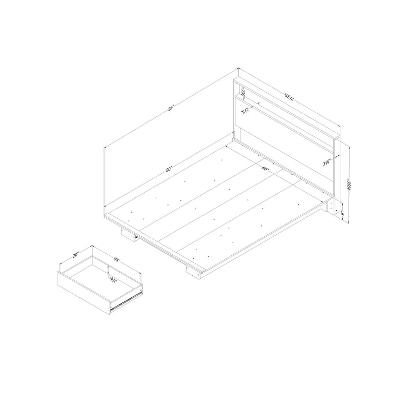 Ensemble lit plateforme et tête de lit double/queen Holland - Chêne vieilli