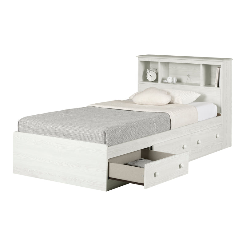 Ensemble lit matelot et tête de lit bibliothèque simple 39" Summer Breeze - Pin Blanc