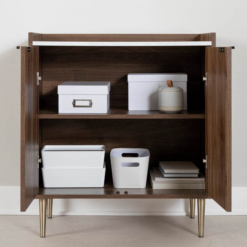 Armoire de rangement avec 2 portes  Maliza - Noyer naturel et Faux marbre carrara