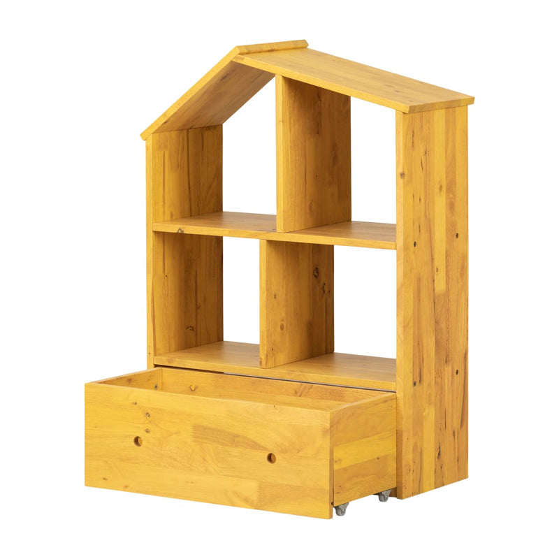 Bibliothèque maison en bois massif avec bac de rangement Sweedi - Jaune