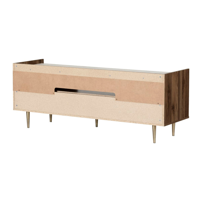 Meuble TV avec portes et tiroir 75" Hype - Noyer naturel et faux marbre carrara