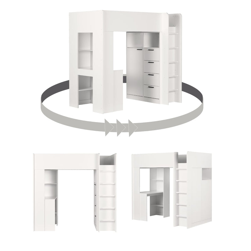 Lit mezzanine avec bureau Logik - Blanc solide