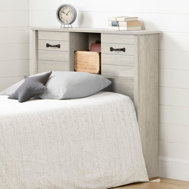 Tête de lit bibliothèque avec portes coulissantes simple 39" Ulysses - Chêne hivernal