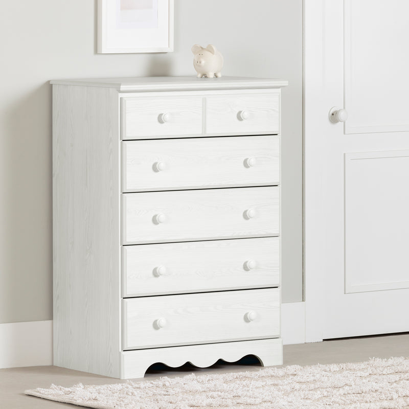 Summer Breeze-Commode 5 tiroirs-Pin blanc