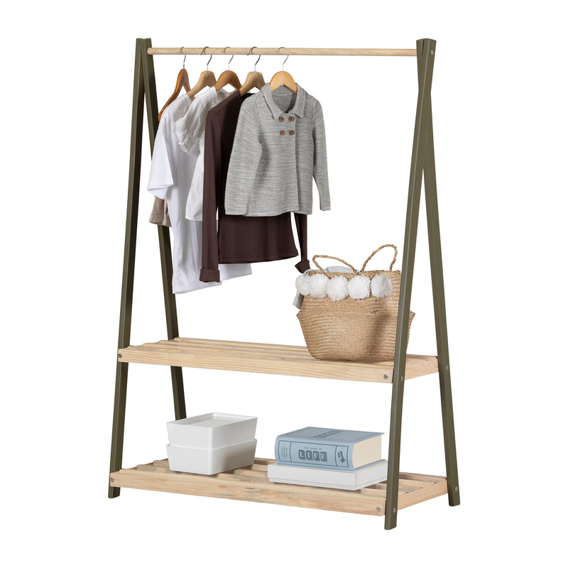 Sweedi-Garde-robe avec étagères de rangement-Naturel et Vert olive