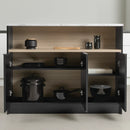 Îlot de cuisine avec rangement ouvert Olio - Noir mat et Faux marbre blanc