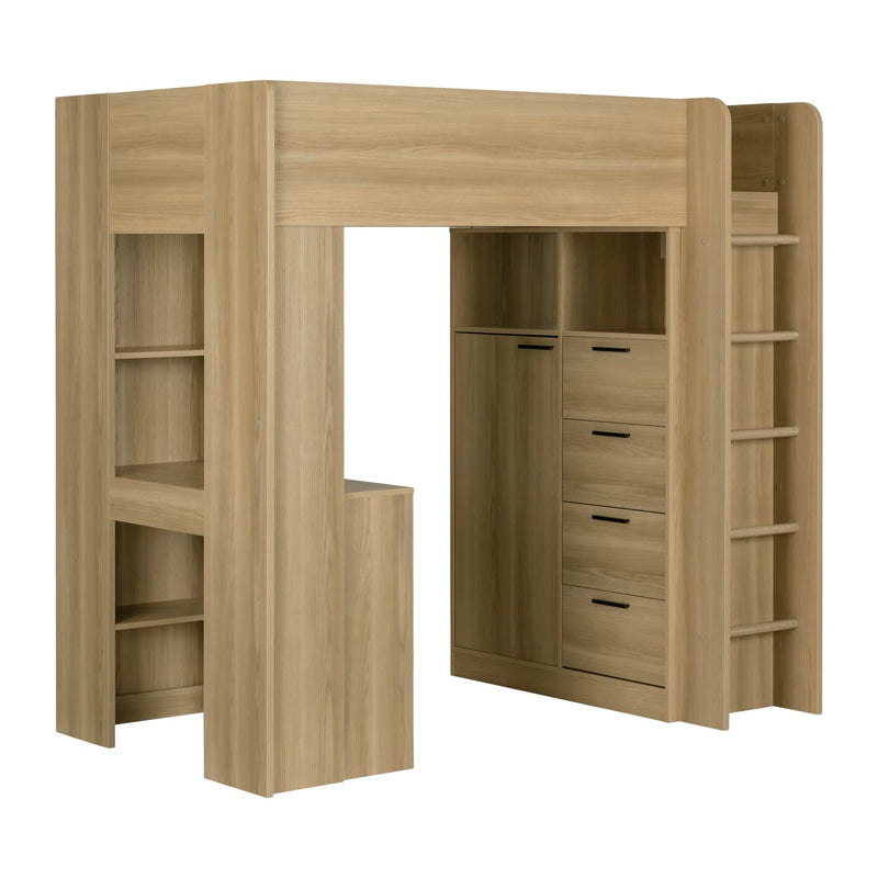 Lit mezzanine avec bureau simple 39" Logik - Frêne naturel