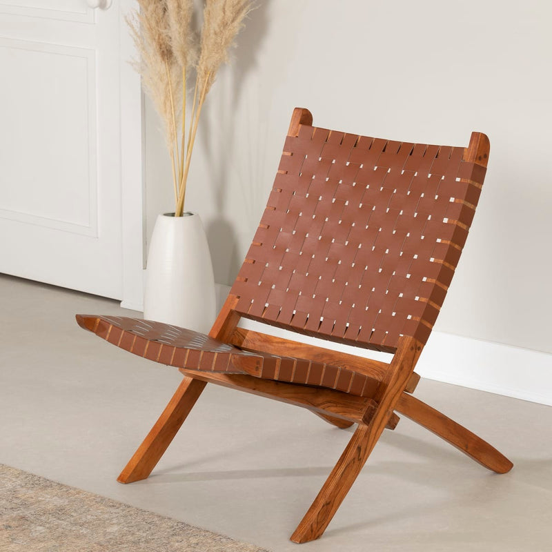 Fauteuil en cuir tressé Balka - Brun