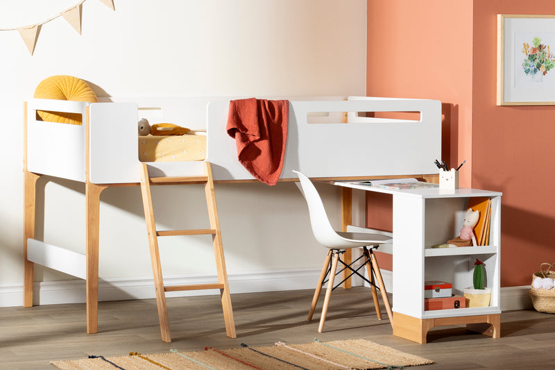 Lit mezzanine avec bureau simple 39" Bebble-Blanc et Naturel