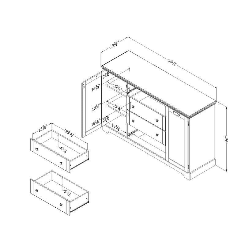 Commode 4 tiroirs avec portes Avilla - Chêne hivernal