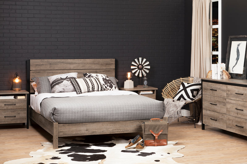 Platform Bed Set Double 54'' Munich Weathered Oak and Matte Black 