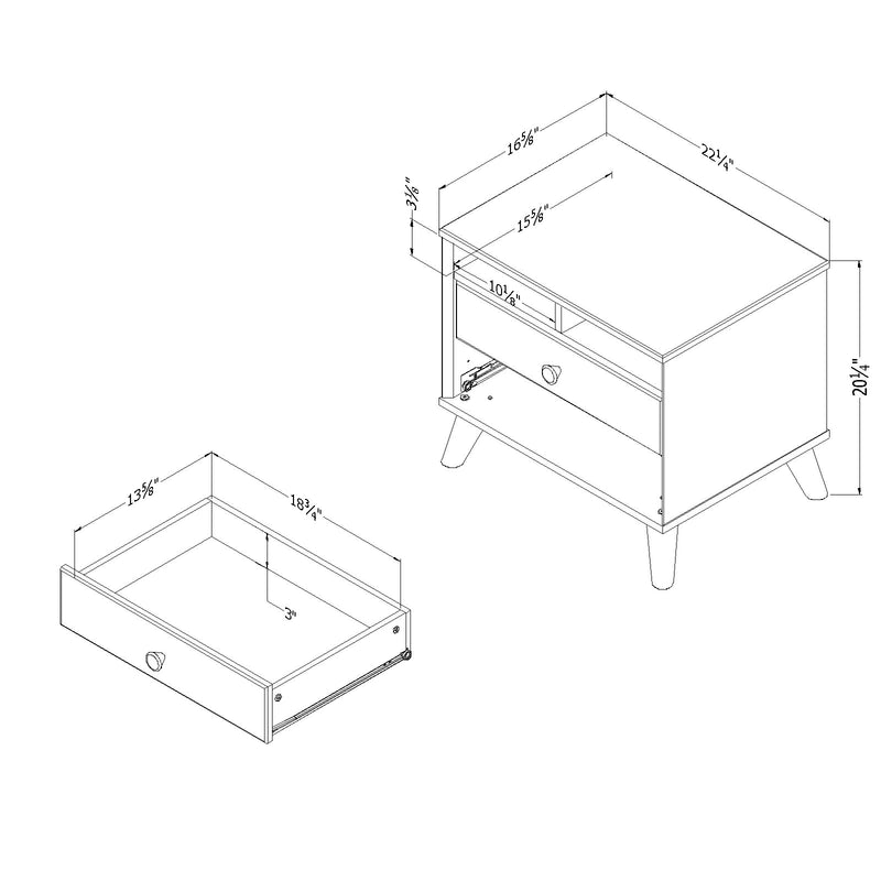 Table de chevet Yodi-Noyer naturel et Blanc