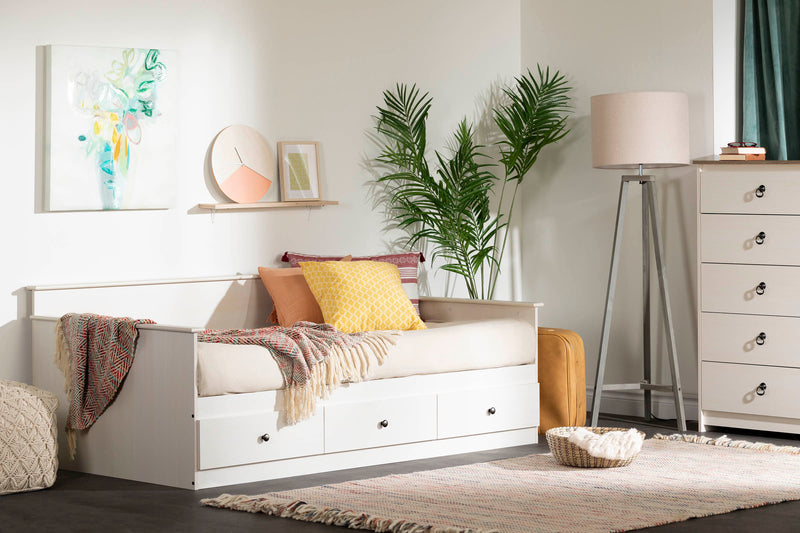 Lit de jour avec rangement simple 39" Plenny - Blanc antique