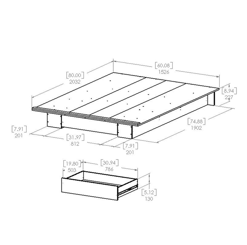 Platform Bed with drawer Double 54'' Holland Gray Oak 10398