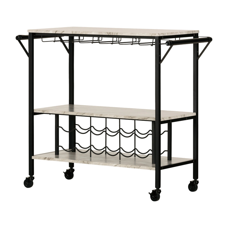 Bar Cart with Wine Bottle Storage and Wine Glass Rack  Maliza Faux Marble and Black 12805