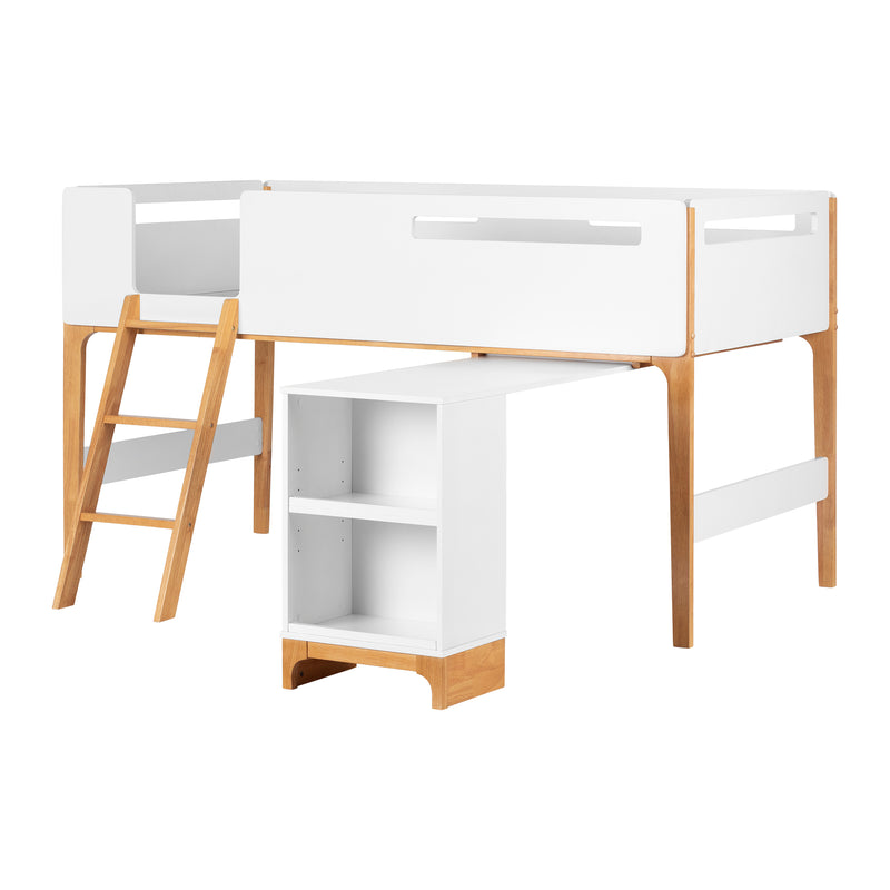 Lit mezzanine avec bureau simple 39" Bebble-Blanc et Naturel