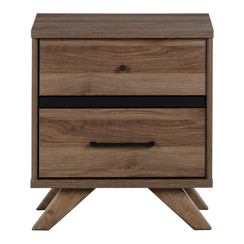 Table de chevet 2 tiroirs Flam - Noyer naturel et Noir mat