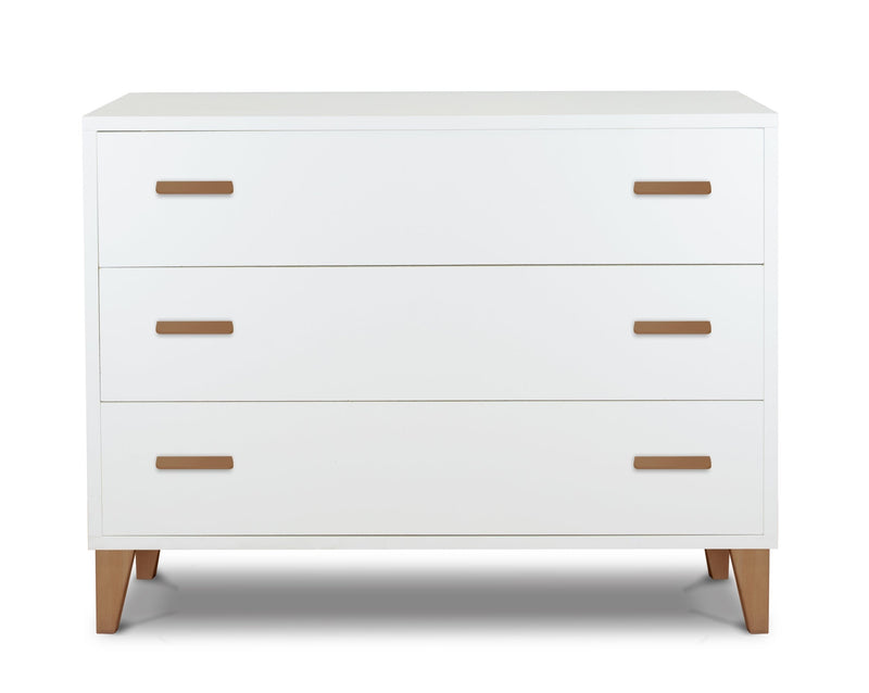 Commode 3 tiroirs Caravaggio - Blanc et noyer