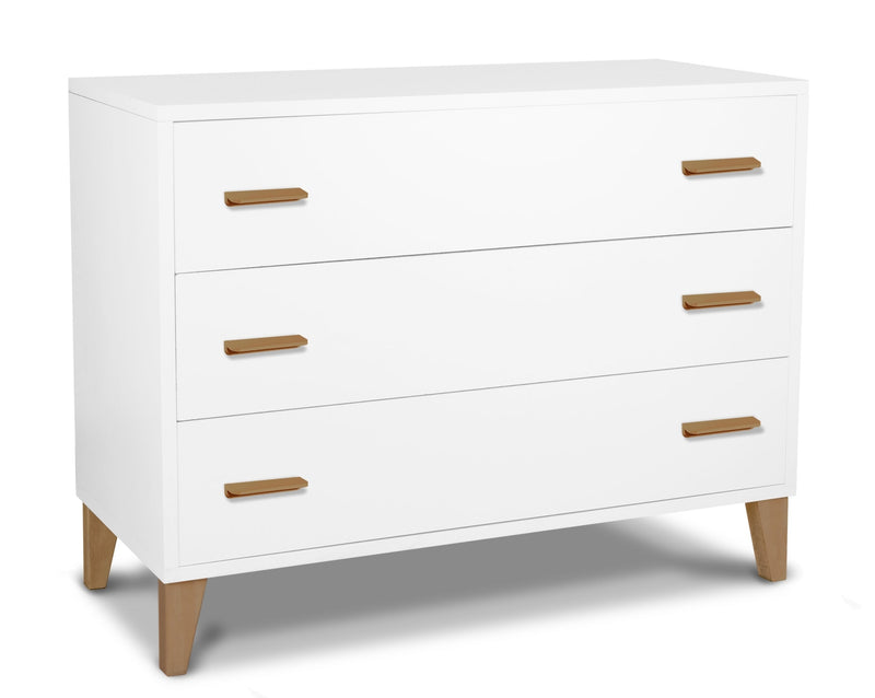 Commode 3 tiroirs Caravaggio - Blanc et noyer