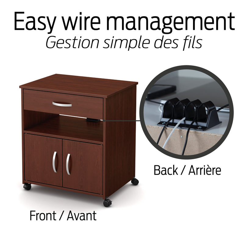 Rangement à imprimante sur roulettes Axess - Cerisier royal