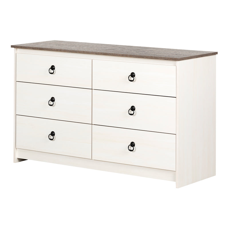 6-Drawer Double Dresser  Plenny White Wash and Weathered Oak 12235