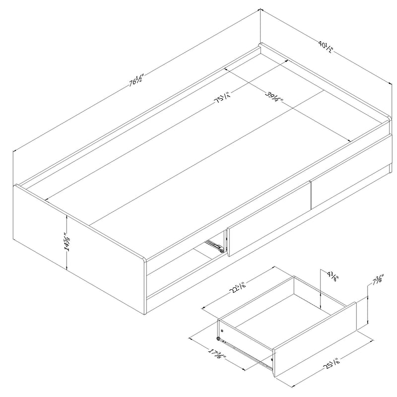 Lit matelot 39" avec tiroirs Aviron - Pin bord de mer