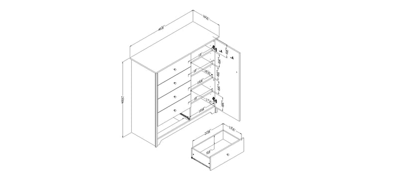 Commode à porte 5 tiroirs Vito-Blanc solide