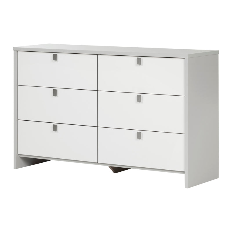 Bureau double 6 tiroirs Cookie - Gris clair et blanc