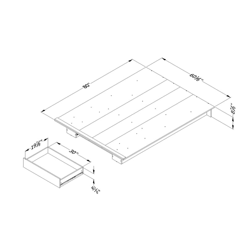 Platform Bed with Drawer Double 54'' Primo Rustic Oak 11312