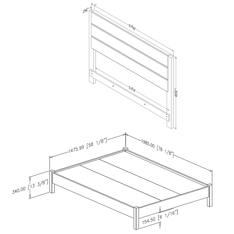 Platform Bed Set Double 54'' Munich Weathered Oak and Matte Black 