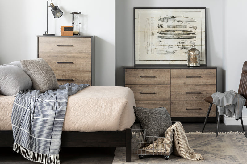 6-Drawer Double Dresser  Londen Weathered Oak and Ebony 12229