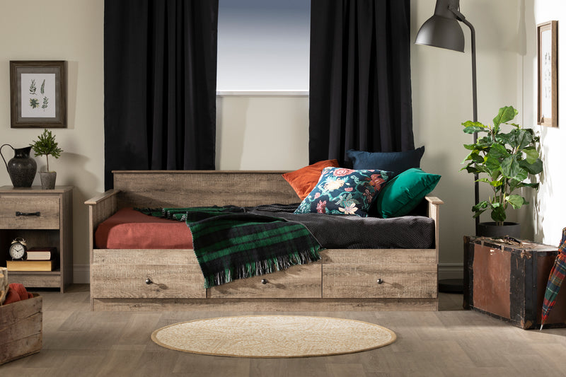 Lit de jour avec rangement simple 39" Tassio - Chêne vieilli