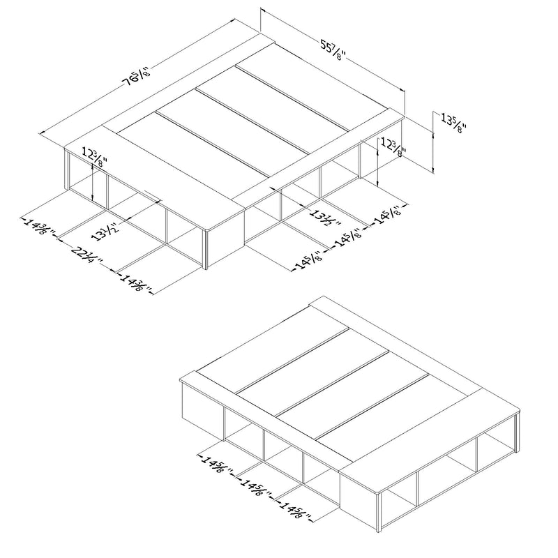 Lit plateforme avec paniers 54" Flexible-Chêne noir