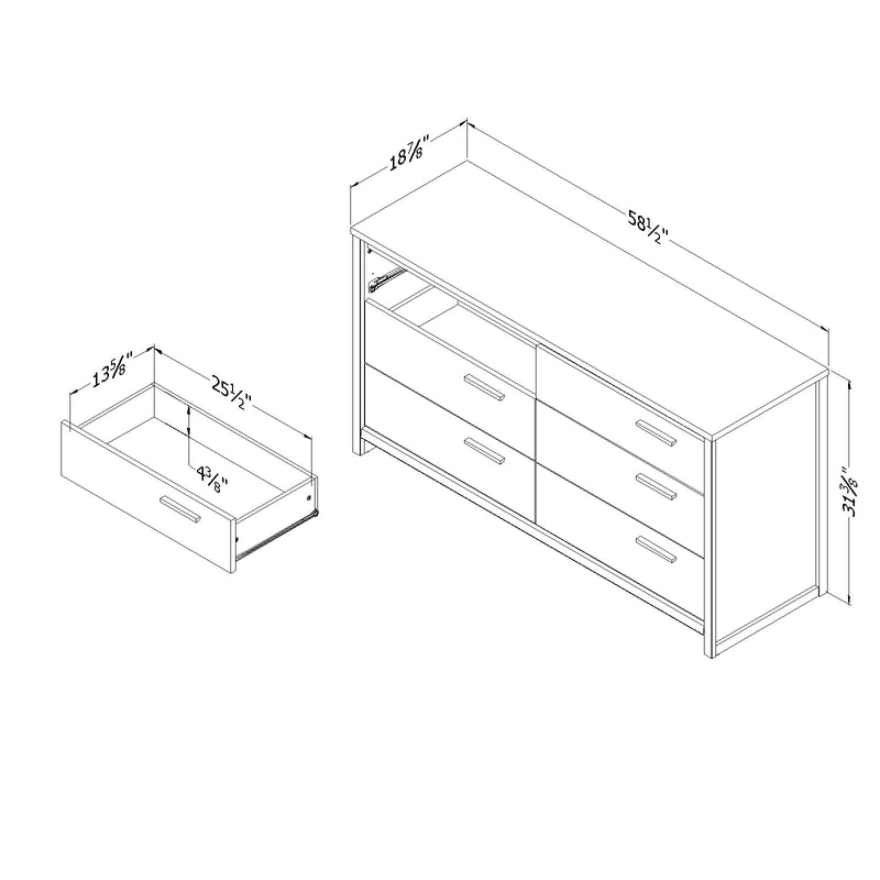 Bureau double 6 tiroirs Tao - Noyer naturel