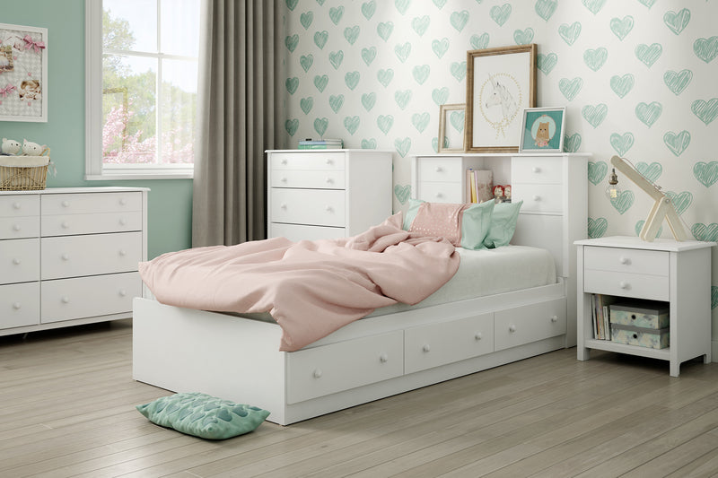 Mates Bed with 3 Drawers Simple 39'' Little Smileys Pure White 10479