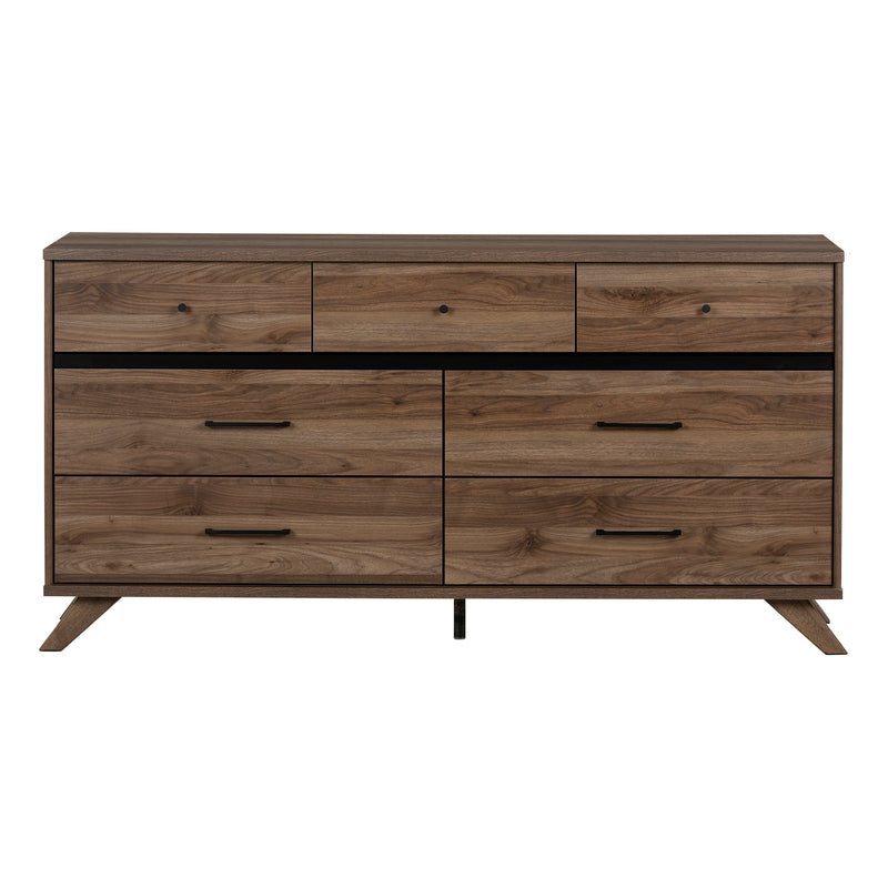 Commode de rangement 7 tiroirs Flam - Noyer naturel et Noir mat