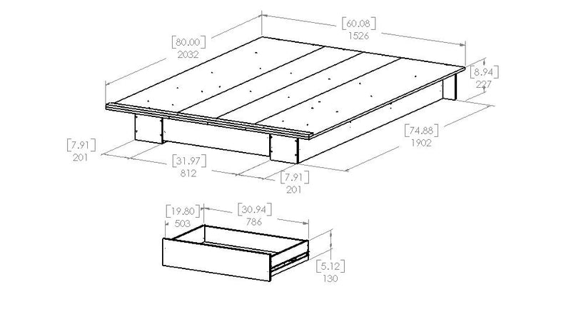 Platform Bed with drawer Double 54'' Holland Weathered Oak 9075215