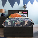 Ensemble lit matelot et tête de lit bibliothèque simple 39" Fynn - Chêne gris