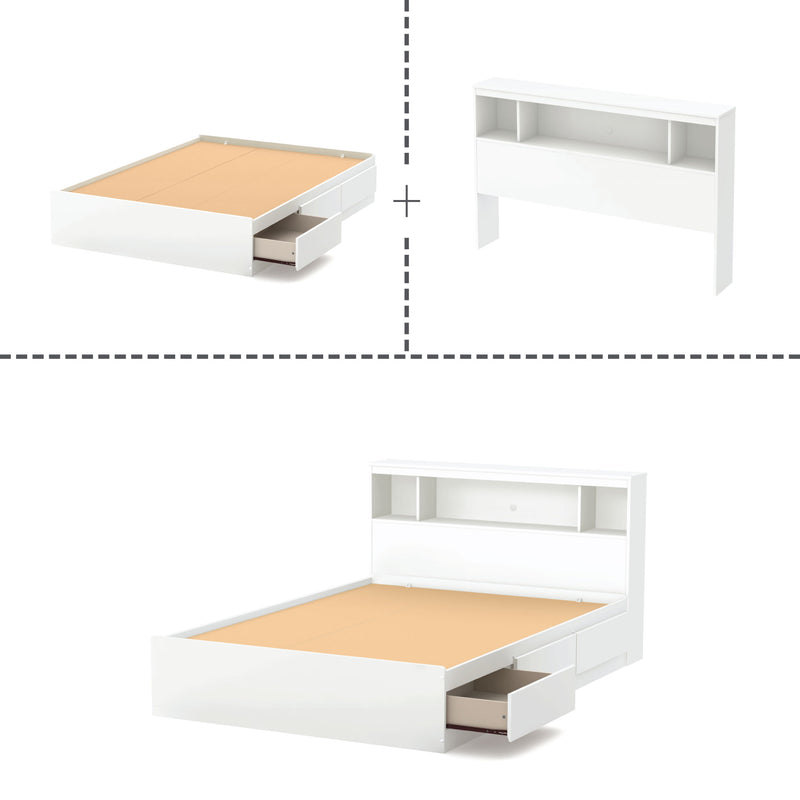 Ensemble lit matelot double 54" avec tête de lit bibliothèque Reevo - Blanc solide