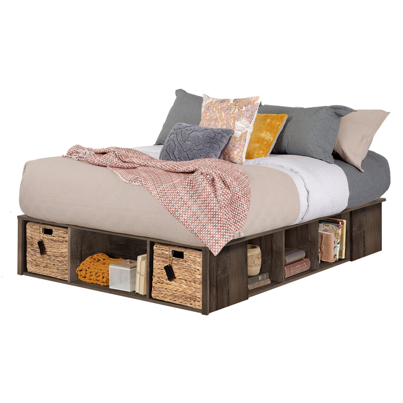 Lit plateforme avec paniers de rangement queen 60" Avilla - Chêne d'automne